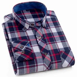 Soft Men's Plaid Shirts Flannel Cotton Long Sleeve Casual Mens Checked Shirt Comfortable Autumn Chequered Overshirt Male tops G0105