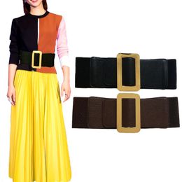 Belts Elastic Metal Women Fashion Big Pin Buckle Gold Luxury Punk Wide Belt Strap Waistband Dress Wear For