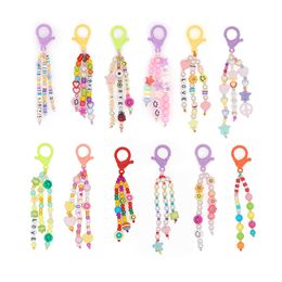 Shinus Key Chains for Women Pearls Keychain Beaded Keyring Lanyard Bag Charm Chain Pendant Acrylic Keyfob Jewellery G1019