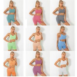 Yoga Clothes Women Tracksuits Trousers Vest Sports Bra Fitness Suit Sleeveless Shoulder Strap High Waist Hip Lift Backless Tight Fit Solid Colours Quick Drying WMD
