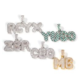 High Quality Gold Plated Micro Setting CZ Bubble Letters Custom Name Necklace for Women Men with Free 24inch Rope Chain