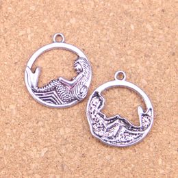 52pcs Antique Silver Bronze Plated circle mermaid Charms Pendant DIY Necklace Bracelet Bangle Findings 23mm