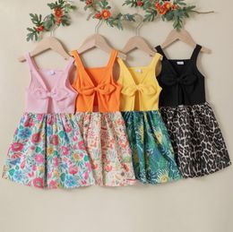 Summer girl suspender bowknot dress cute kids spell color cartoon fox party dresses children animal print sundress S1183