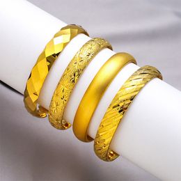 Solid Cuff Bangle Women Bracelet 18K Yellow Gold Filled Classic Jewelry Gift Simple Style For Wedding Party