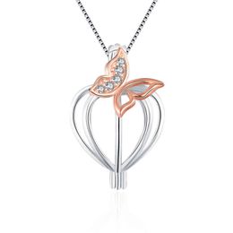 CLUCI 925 Rose Gold Locket for Women Jewelry 925 Sterling Silver Heart Zircon Butterfly Pearl Cage Pendant SC364SB