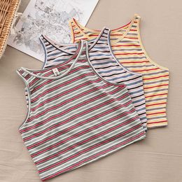 Colourful striped O-neck women summer crop tops sleeveless lady tank tops M30244 210526