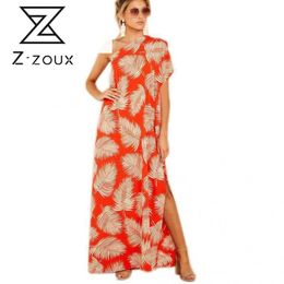 Women Dress Irregular Split Print Off Shoulder Plus Size Long Asymmetry Printing es Summer Clothes 210513