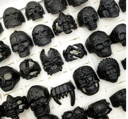 2021 new 100pcs/lot Gothic Punk Skull Rings black colour Tough Guy retro mix Styles Men's Women's Jewelry Gift(size:18mm-23mm)