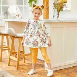 Autumn and Spring 3-piece Baby Pretty Floral Dress Top Polka Dots Pants with Headb Sets Kids Girl Clothes 210528
