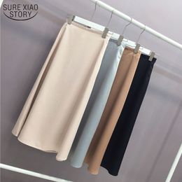 Women A-line Midi Skirt Zipper Vintage High Waist Wild Slim Hip s Spring and Summer Solid Silk Fabrics 9645 210508