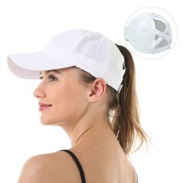 S2463 Europe Fashion Ponytail Baseball Cap Crossed Mesh Solid Colour Outdoor Sports Peak Caps Women Hat