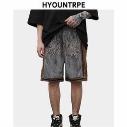 Hip Hop Loose Shorts Elastic Waist Pants Fashion Embroidery Half Pant Men Summer Casual Drewstring Streetwear Sportswear Jogger 210716