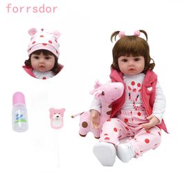 48cm Cute Red Giraffe Vinly Doll Realistic Reborn Dolls Baby Toy For Children Lower Price Birthday Gift Q0910