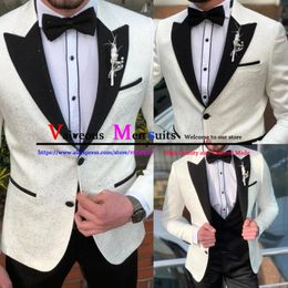 Men's Suits & Blazers Ivory Jacquard Wedding Suit For Men 2022 Custom Made Slim Fit Blazer Groom Wear Groomsmen Tuxedo 3 Pieces (Jacket+Pant