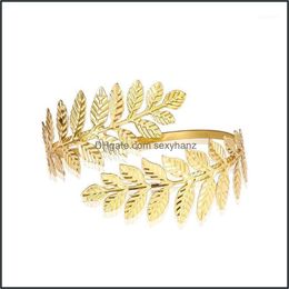Bangle Bracelets Dayoff Boho Vintage Gold Sier Colour Feather Arm Bracelet Open Armband Flower Carving India Women Jewellery B351 Drop Delivery