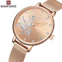 NAVIFORCE Fashion Women Watches Top Luxury Brand Waterproof Rose Gold Quartz Ladies Watch Stainless Steel Date Girl Clock Gift 210517