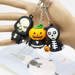 Fashion Glowing Resin Pumpkin Halloween Gift Ghost Grim Reaper Keychains For Men Women Car Bag Keyring Gifts Free Shippping G1019