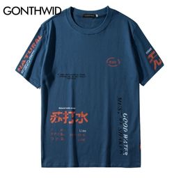 GONTHWID Soda Water Ripped Printed T Shirts Streetwear Hip Hop Chinese Character Casual Short Sleeve Tops Tees Men Tshirts 210324