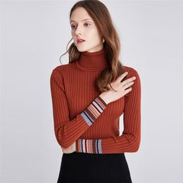Winter Women's Sweater Korean Knitted High Neck Striped Warm Tunic Turtleneck Cashmere Jumper Long Sleeve Black Pullover 210428