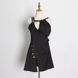 1115 2021 Runway Dress Spring Summer Dress Brand Same Style Dress Empire Sleeveless Stand Collar Black Panelled High Quality SH