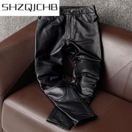 leather trousers for men Australia - Genuine Leather Pants Men Black Motorcycle Style Trousers Real Cowhide Plus Size 4xl Pantalon Cuir Homme W4356 Men's