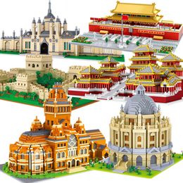 Diamond Architecture Model Building Blocks Taj Mahal Big Ben London Paris Harvard University Micro Construction Toys Geat Wall Q0723