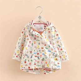 Spring Autumn 2 3 4 6 8 10 12 Years Children Outwear Cartoon Print Long Sleeve White Hooded Jacket For Baby Kids Girls 210701