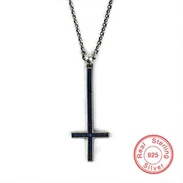 Pendant Necklaces 100% 925 Sterling Silver Cross Necklace For Men Women Vintage Gothic Satan Inverted Devil Simple Jewellery Gift Party