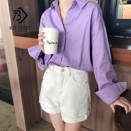 Summer New Arrival Women Batwing Sleeve Oversize Purple Shirt Turn-down Collar Button Up Basic Chic Blouse Feminina Blusa T9N702 210317