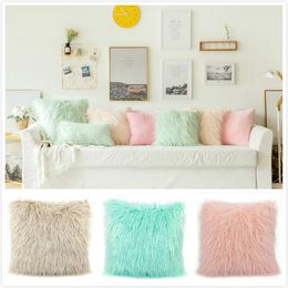 Ins estilos peluche fronha de lã de longa lã macia almofada quente cobertura colorida 45x45cm camurça travesseiro capa cama sofá carro casa decorações
