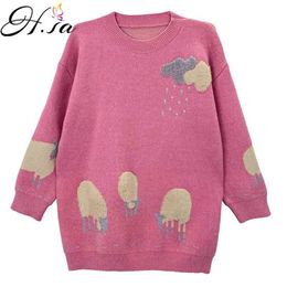 Winter Pullover and Sweaters Knit Jumpers Pink Sheep Pull Femme Christmas Pullovers Sweet 210430
