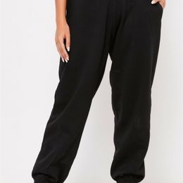 Women Sports Pants Cotton Blend Full Length Solid Colour Pockets Decorated High Elastic Waist Loose Harem 210522