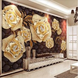 European Classical Black Soft Bag Jewelry Diamond Flower wallpapers Living Room Background Wall