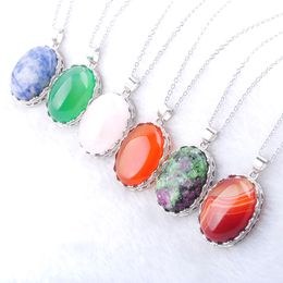 WOJIAER Love Summer Necklace Pendant for Women Natural Quartz GemStone Reiki Egg-Shape Bead Chain 18 Inch BN329