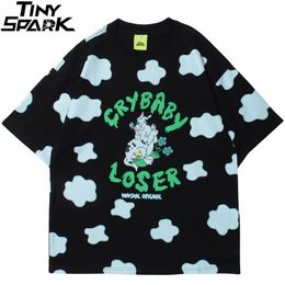 Hip Hop Streetwear Tshirt Men Animal Mushroom Flower Letter Print T Shirt Harajuku Cotton Summer Short Sleeve T-Shirt Black 210726