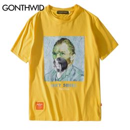 GONTHWID Funny Smoking Van Gogh T Shirts Streetwear Harajuku Style Mens Hip Hop Street Tshirts Summer Fashion Male Tops Tee 210329