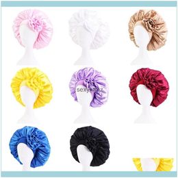 Beanie/Skl Hats Caps Hats, Scarves & Gloves Fashion Aessories Extra Large Solid Satin Bonnet With Wide Stretch Big Flower Decor Hair Care Wo