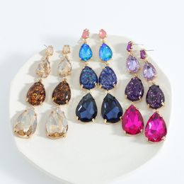 Luxury Colour Crystal Long Dangle Earring Simple Geometric Glass Drill Tassel Earring Bridal Wedding Ear Jewellery Brincos