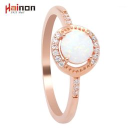 champagne jewelry UK - Cluster Rings Beautiful Cute Simple Round Jewelry White Fire Opal Zircon Champagne Gold Color Ring For Women Wholesale