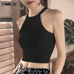 ITOOLIN Summer Sexy Corset Tank Crop Top Women Off Shoulder Bustiers Aesthetic Accessories Solid Color Slim Haut Femme X0507