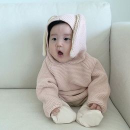 Baby Knitted Clothes Autumn Ear Hooded Coat Infant Sweater For Girls Boys Toddler Boy Jacket 210429