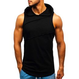 KANCOOLD Men's tank top Men Hooded Striped Splicing vest jacket Sleeveless Contrast Hoodie gym clothing 210623