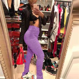 Women Sexy Bodycon Casual Stacked Leggings Fashion Solid Color Pleated Leg Pants Split Sweatpants Trousers Streetwear 210517