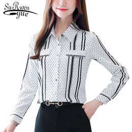Fashion Black Plus Size Striped Women Blouse Shirt OL Long Sleeve Cardigan Polka Dot Blusas Mujer 6625 50 210508