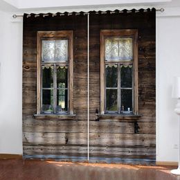 European Brown Curtains Blackout Window Curtain Living Room Retro Design 3D Home Decor & Drapes