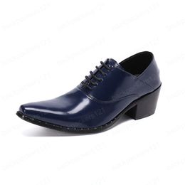 Blue Leather Shoes for Men Large Size Pointed Toe 6.5cm High Heels Men's Derby Shoes Lace Up Man Party Business Oxfords Shoes