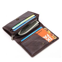 Men Genuine Leather Antitheft Scanning Slim Zipper Mini RFID Holder Zipper Coin Pocket Wallets