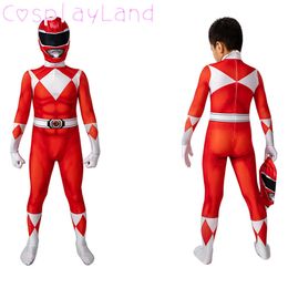 Red Ranger Kids 3D Printed Jumpsuit Helmet Children Halloween Superhero Prince Geki Cosplay Costume Boys Zentai Jason Suit Q0910