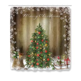 Xmas Tree Snowman Shower Curtains Set Polyester Fabric Bath Screens Waterproof Bathing Curtain For Christmas Gifts Bathroom Decor