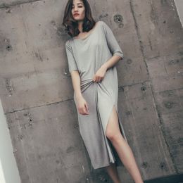 Summer Sleeping Dress Womens Sleepwear Sexy Backless Cotton Night Women Long Sleeve Ladies Nightgown Nightshirt Loose 210514